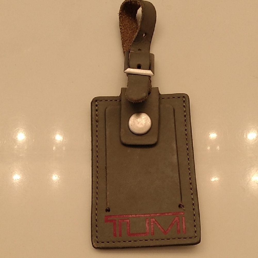 TUMI Leather Luggage Replacement Tag Fob Red Logo Clear Name Window UNISEX